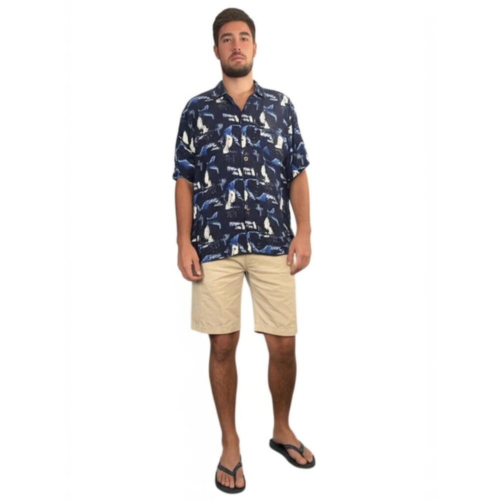 Puritan Hawaiian Shirt Sz L Blue Nautical Tropical Short Sleeve Coastal Vacation